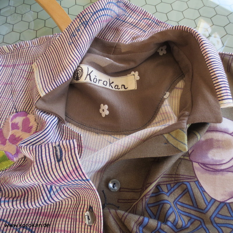 Blüten, Kanji, Stickerei, Seide, Viscose, Baumwolljersey Zero Waste langarm Bluse