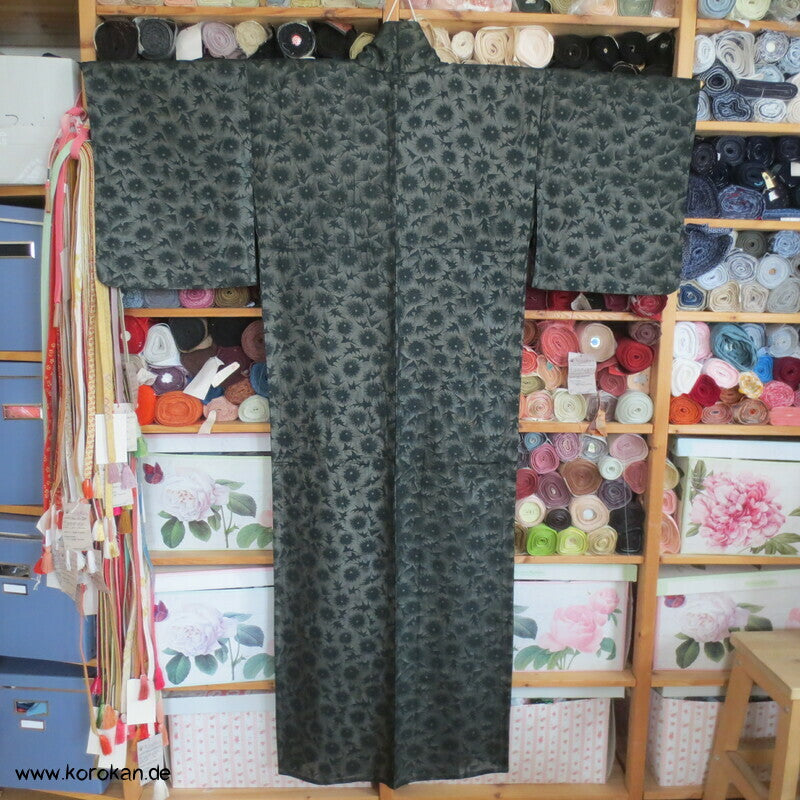 1950'er Hitoe ungefütterter Kimono, gewebte Disteln
