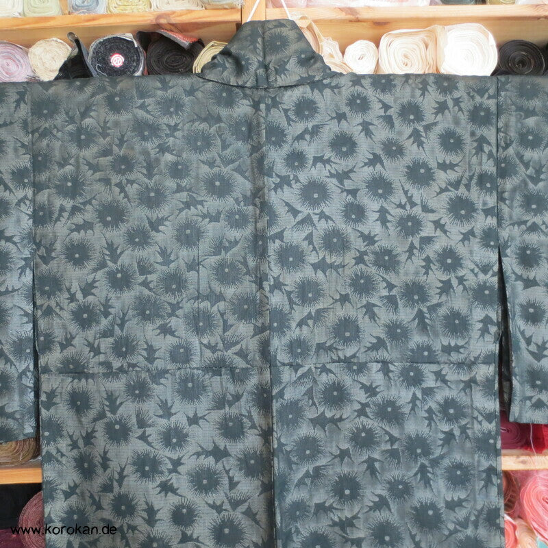 1950'er Hitoe ungefütterter Kimono, gewebte Disteln
