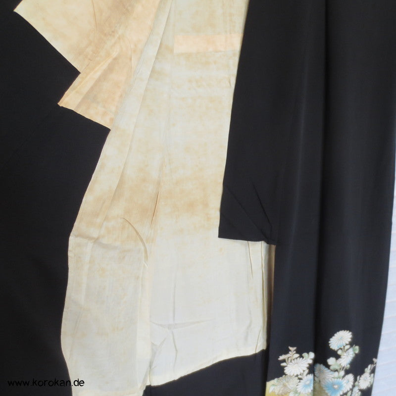 gestickte Vögel / Spatzen? Tomesode Seiden Kimono - antik