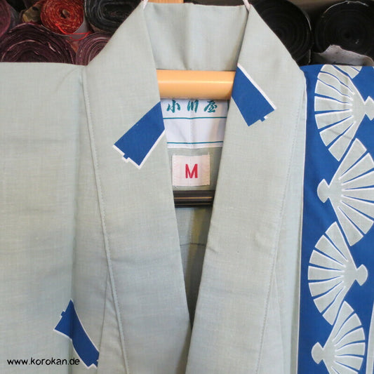 Streifen mit Fächern Yukata Kimono, reine Baumwolle