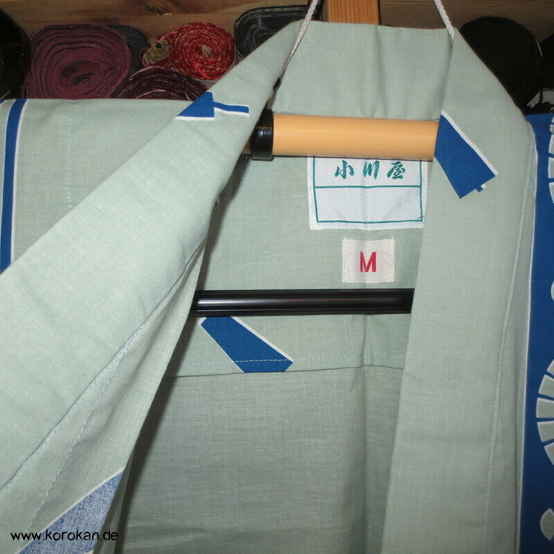 Streifen mit Fächern Yukata Kimono, reine Baumwolle