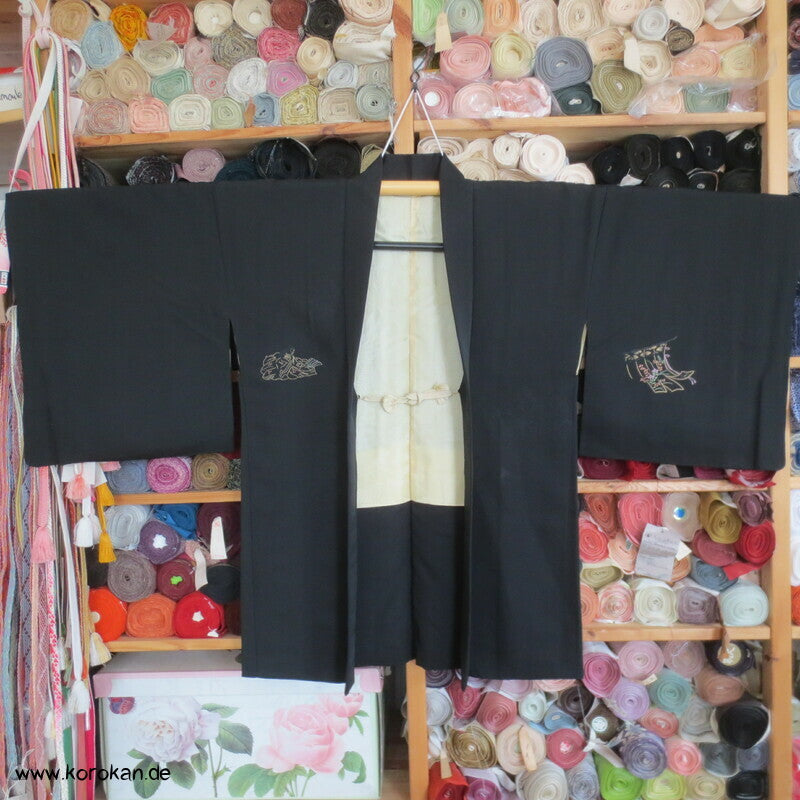gestickte Hime Prinzessinnen Haori Kimono Jacke - Schwarz