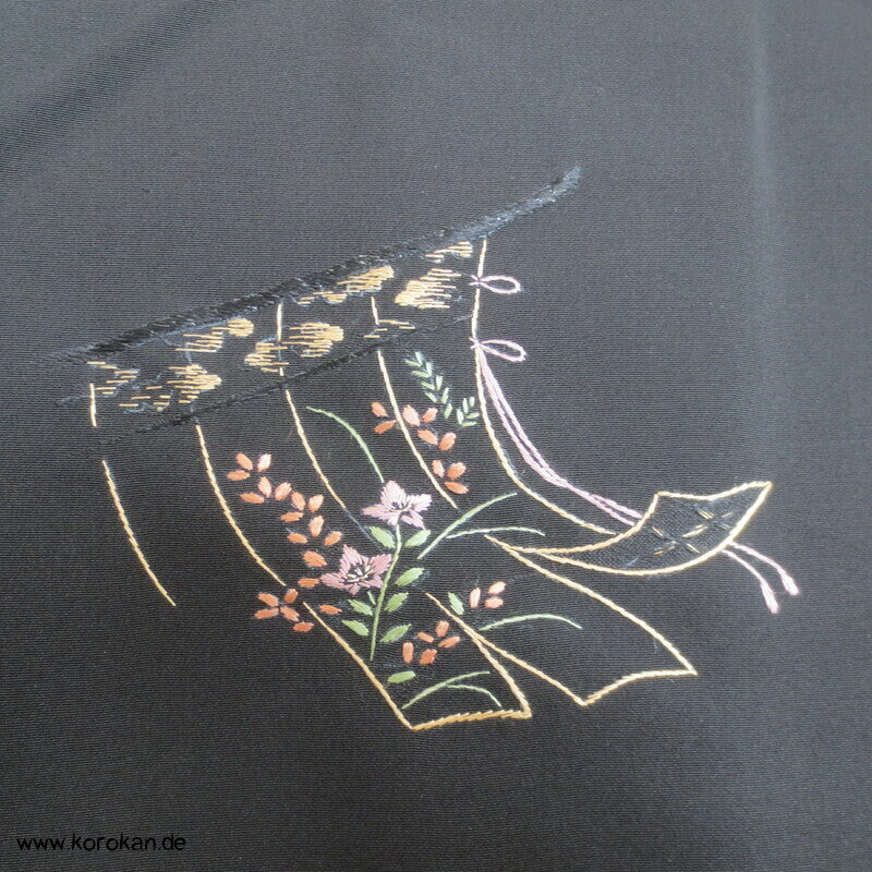 gestickte Hime Prinzessinnen Haori Kimono Jacke - Schwarz