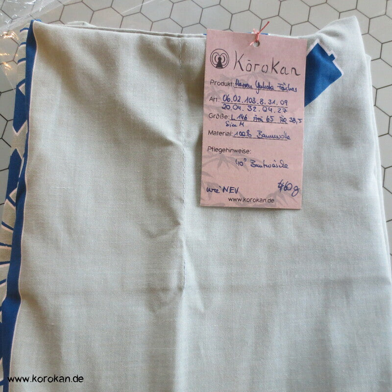 Streifen mit Fächern Yukata Kimono, reine Baumwolle