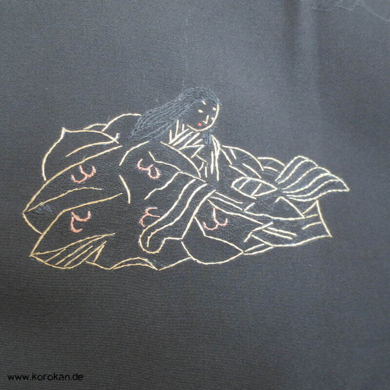 gestickte Hime Prinzessinnen Haori Kimono Jacke - Schwarz