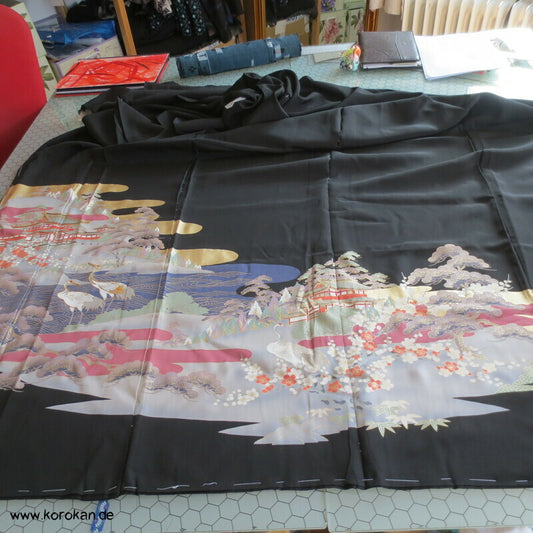 Tomesode Landschaft mit Kranichen Seiden Karieba