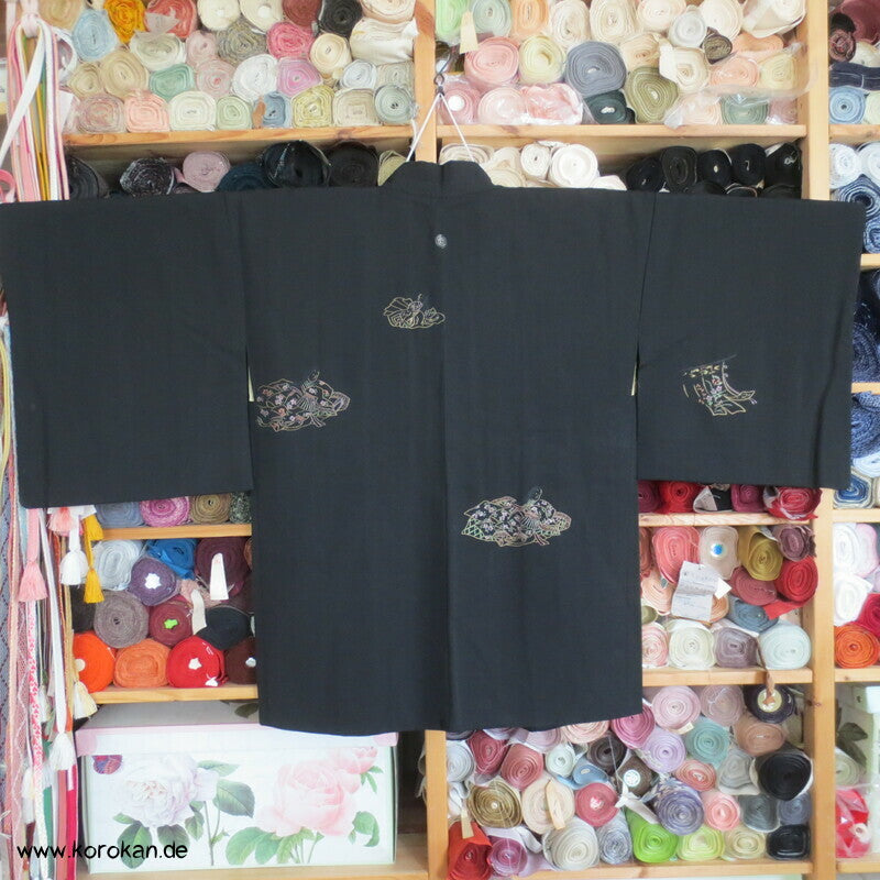 gestickte Hime Prinzessinnen Haori Kimono Jacke - Schwarz