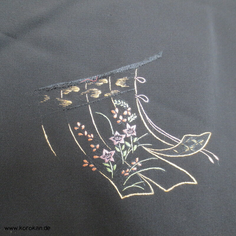 gestickte Hime Prinzessinnen Haori Kimono Jacke - Schwarz