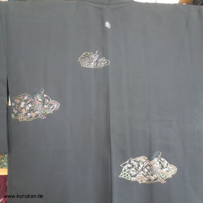gestickte Hime Prinzessinnen Haori Kimono Jacke - Schwarz