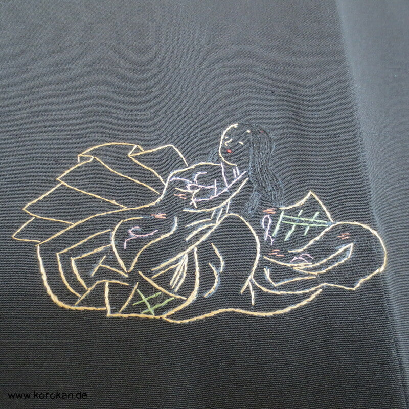 gestickte Hime Prinzessinnen Haori Kimono Jacke - Schwarz