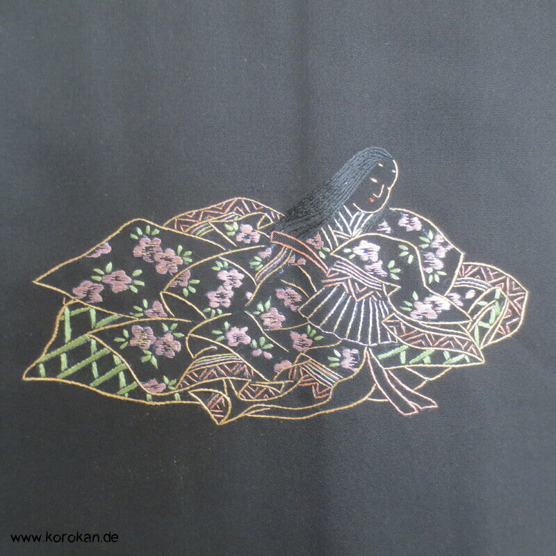 gestickte Hime Prinzessinnen Haori Kimono Jacke - Schwarz