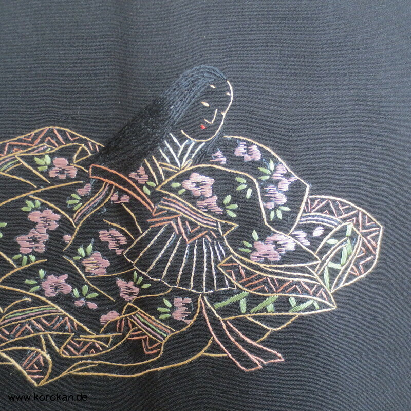 gestickte Hime Prinzessinnen Haori Kimono Jacke - Schwarz