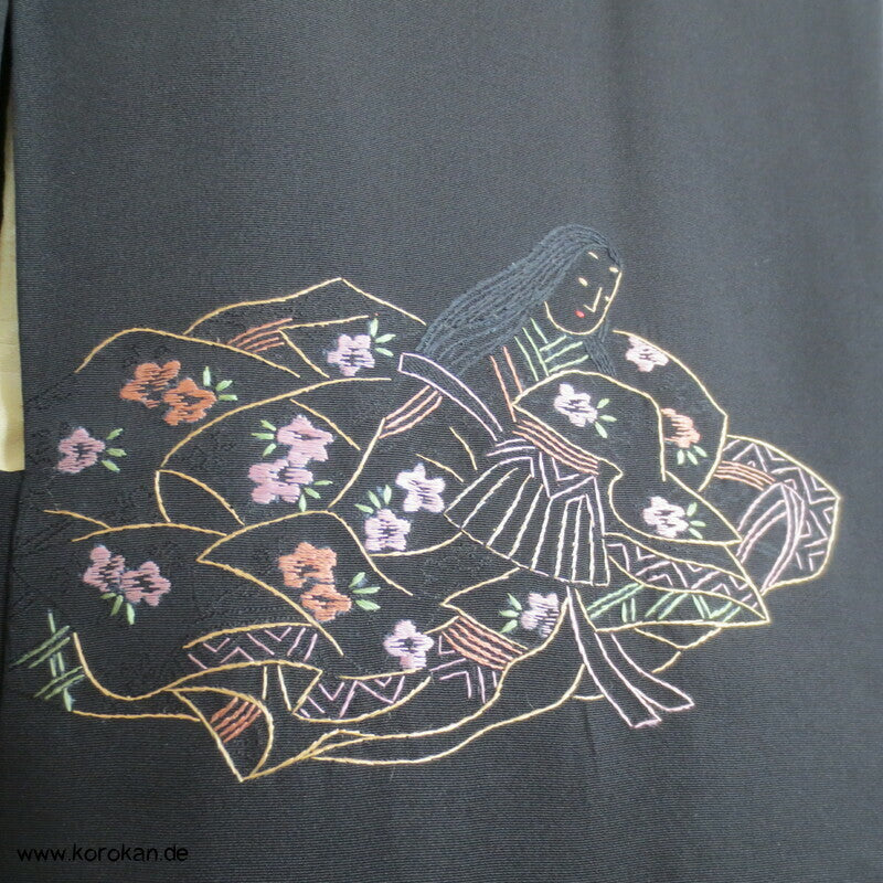 gestickte Hime Prinzessinnen Haori Kimono Jacke - Schwarz