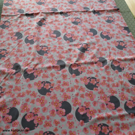 Baumwolljersey Sakura und Punkte grau - blassblau