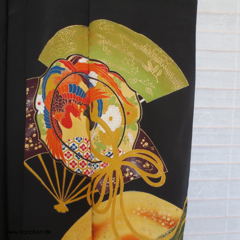 Phönix auf Fächer Tomesode Seiden Kimono