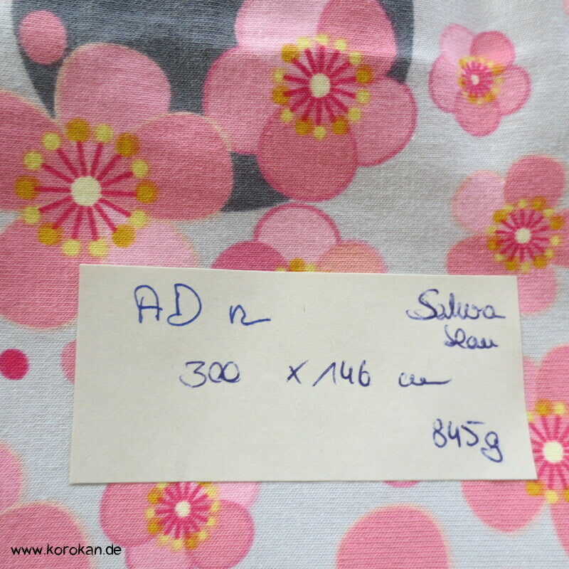 Baumwolljersey Sakura und Punkte grau - blassblau