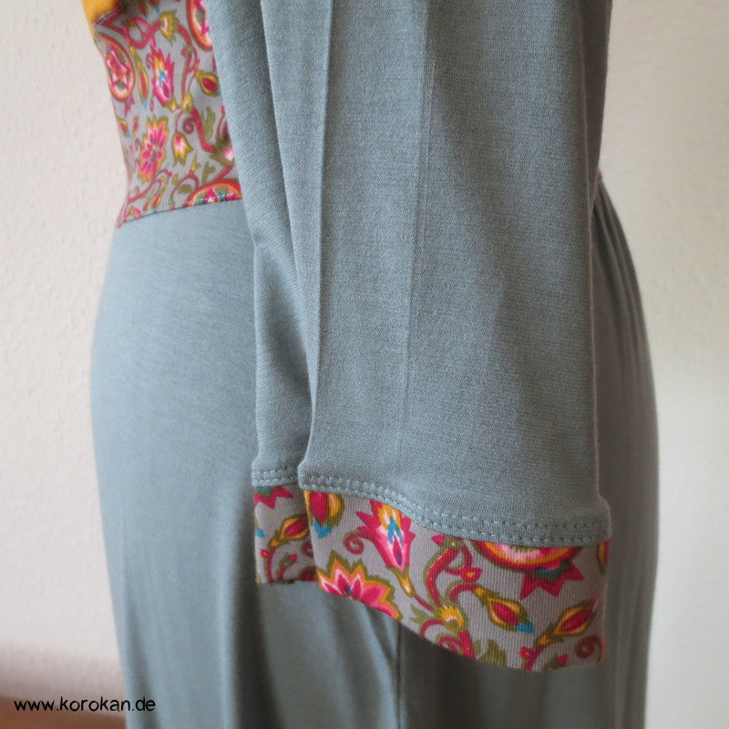 Kombistoffe Jerseykleid, orange, petrol, abgesetzte Kanten