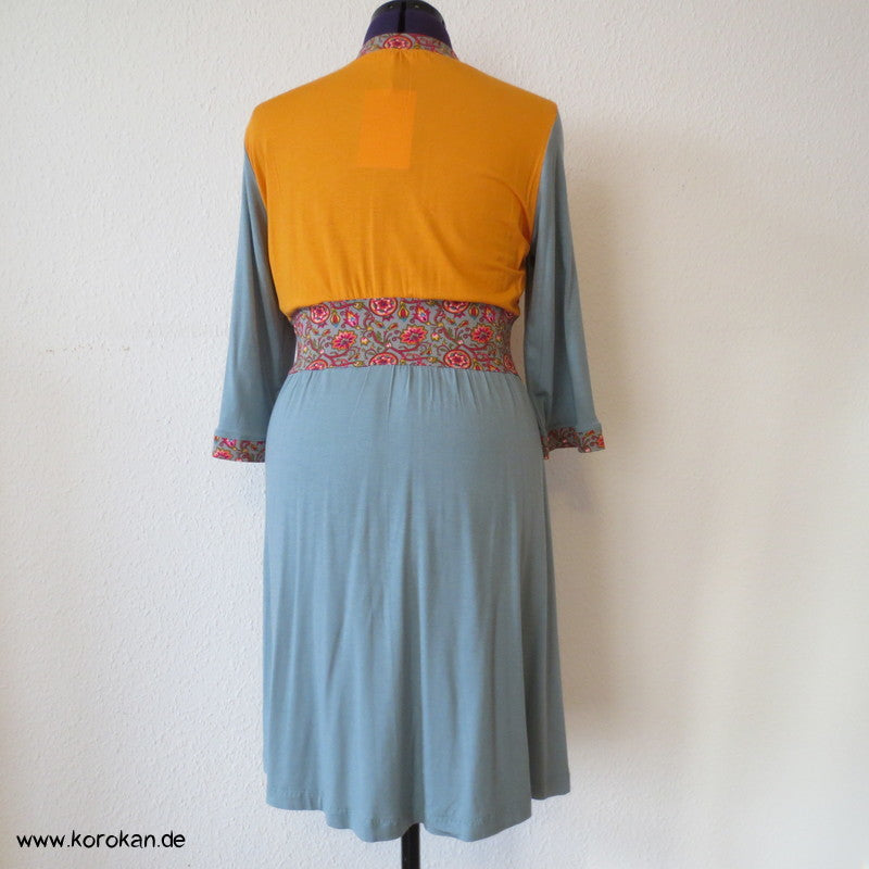 Kombistoffe Jerseykleid, orange, petrol, abgesetzte Kanten