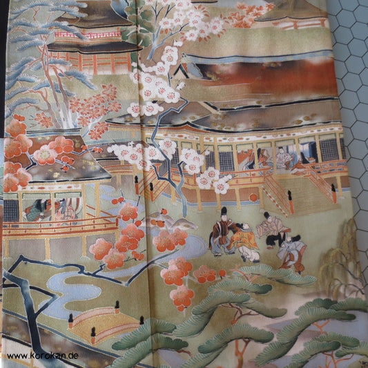 Szene am Hof von Heian Tomesode Seiden Kimono