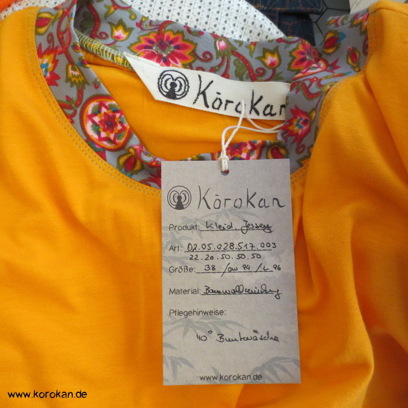 Kombistoffe Jerseykleid, orange, petrol, abgesetzte Kanten