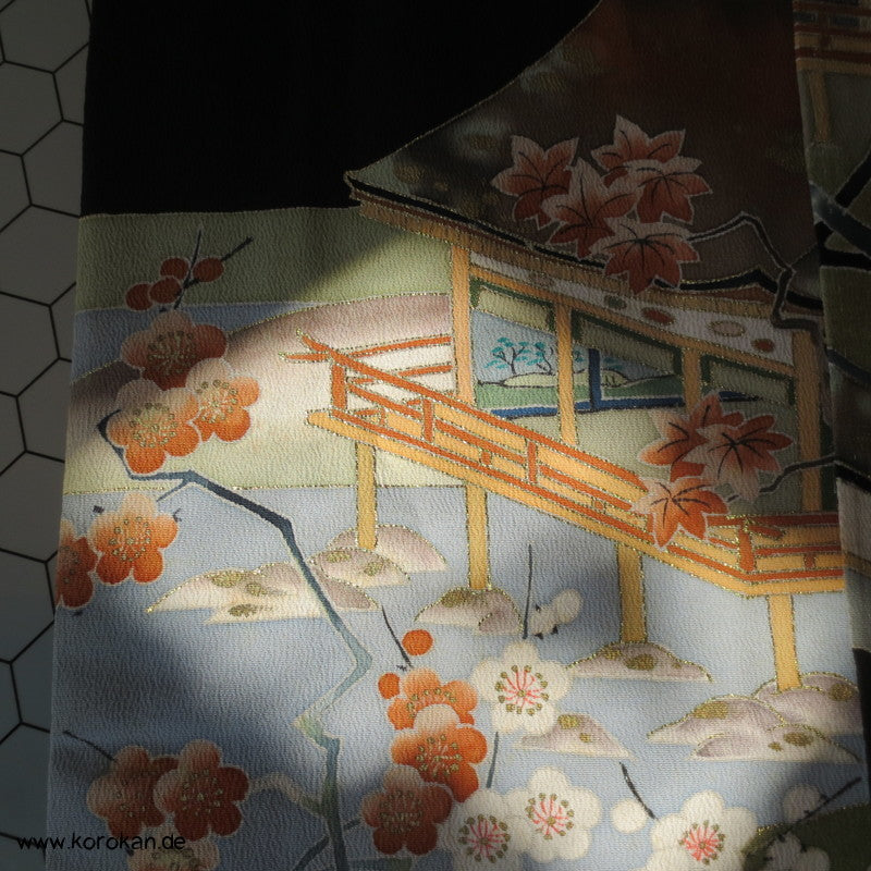 Szene am Hof von Heian Tomesode Seiden Kimono