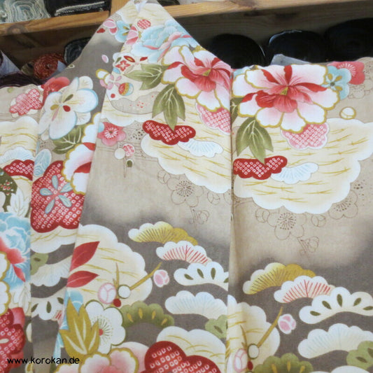 japanischer samtiger Synthetik Velour Chu Furisode Kimono, Hausmantel