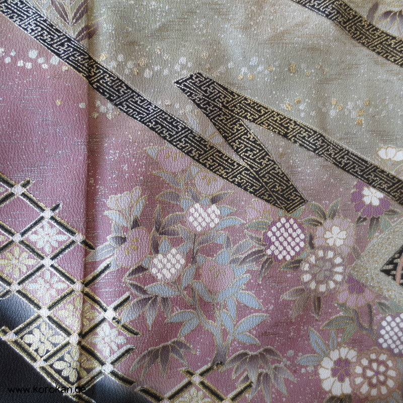 Silber Kraniche über Sayagata Bändern Tomesode Seiden Kimono