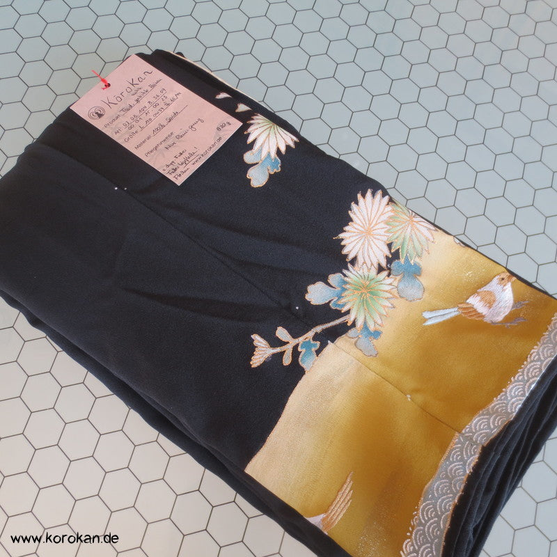 gestickte Vögel / Spatzen? Tomesode Seiden Kimono - antik