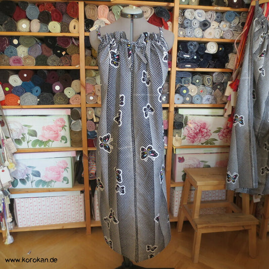 Hochsommer / Strand Kleid aus Yukata Kimono Baumwolle, Schmetterlinge, Gr. S