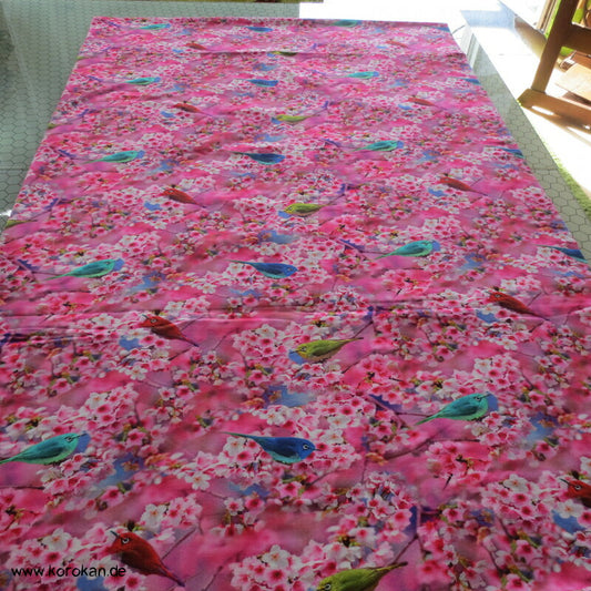 Vögel in Kirschzweige Sakura Baumwoll Jersey