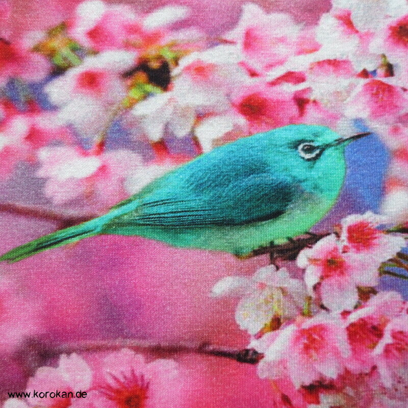 Vögel in Kirschzweige Sakura Baumwoll Jersey