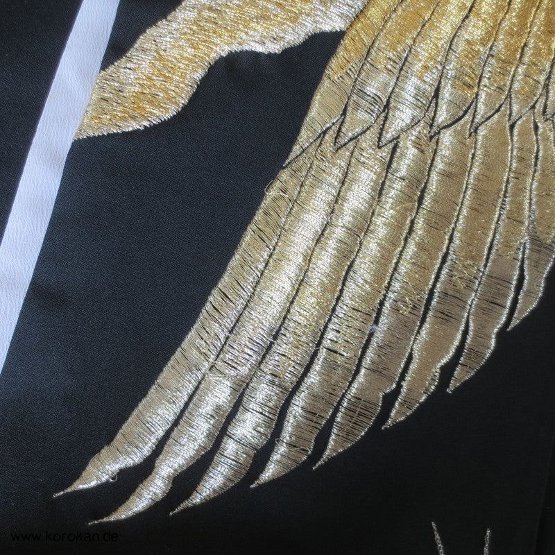 Kraniche gestickt in Gold und Silber Tomesode Kimono
