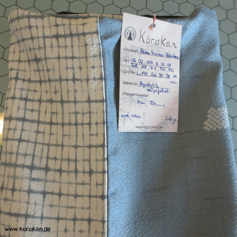 blaugrauer Synthetik Komon Kimono Fächer auf Streifen