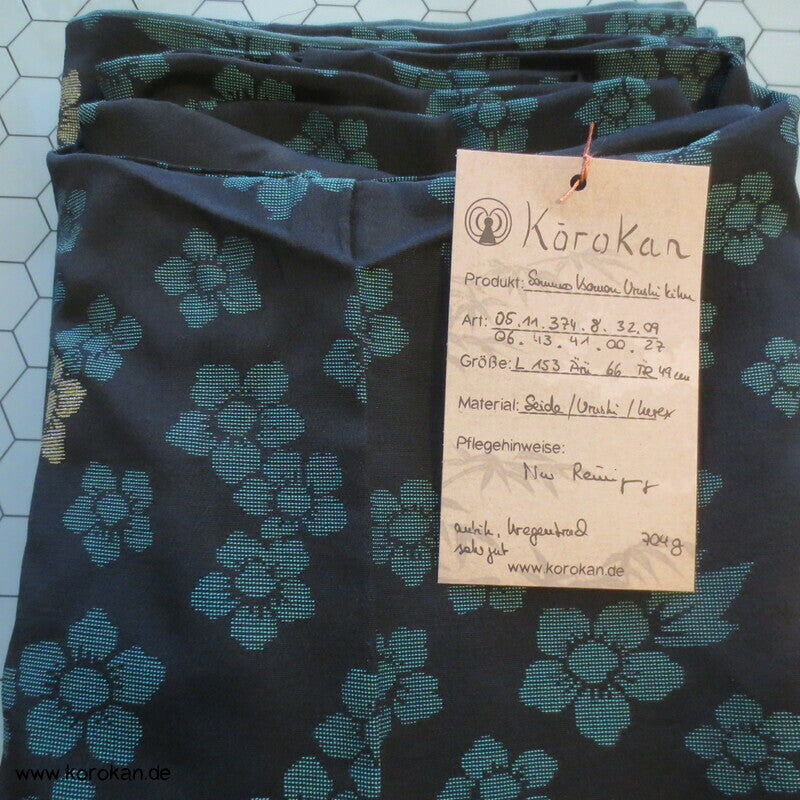 türkise Blüten auf schwarz Komon Kimono, Organza Jacquard