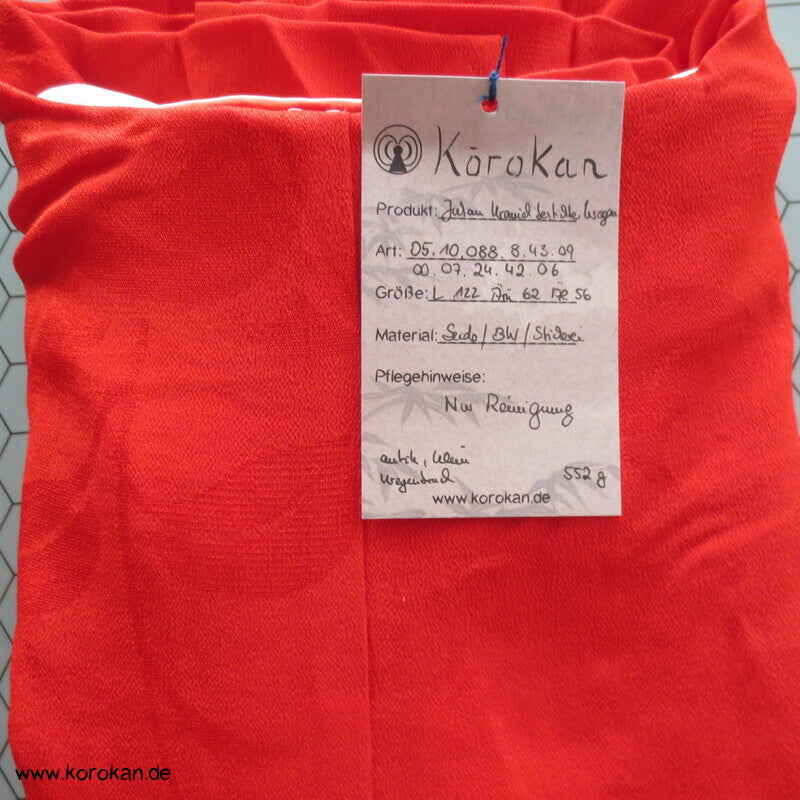 rote Rinzu Damast Seide Juban Unterkimono, Kranich bestickter Kragen
