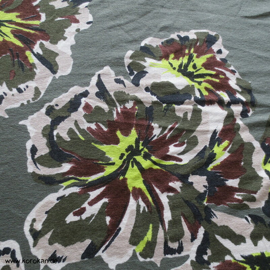 abstrakte Pfingstrosen in oliv Viscose Jersey