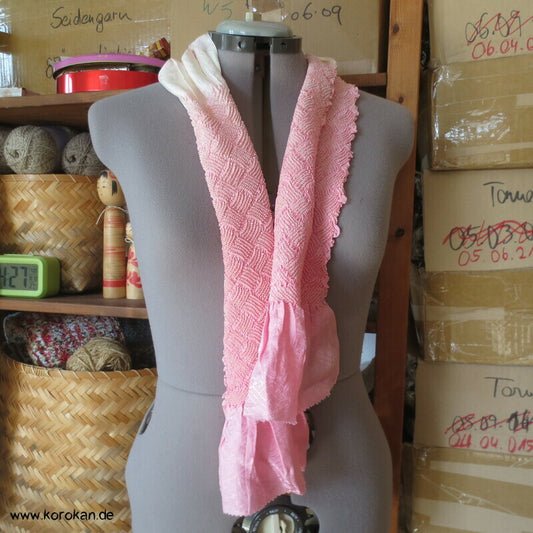 Obiage Seide Karo Shibori, rosa weiß Farbverlauf