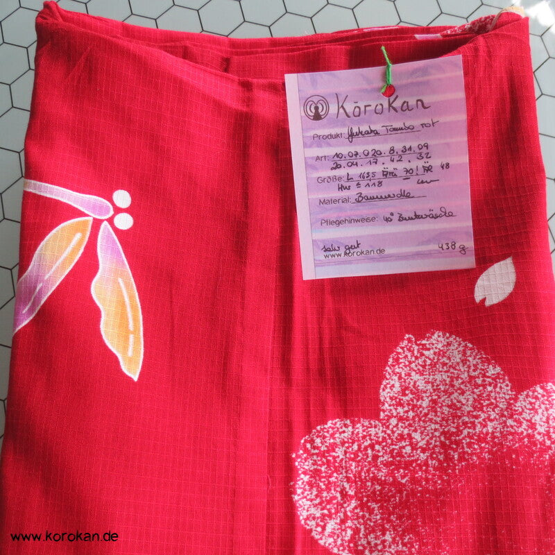 Yukata, reine Baumwolle, Tombo auf rot rosa