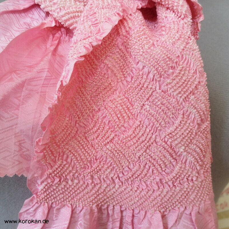 Obiage Seide Karo Shibori, rosa weiß Farbverlauf