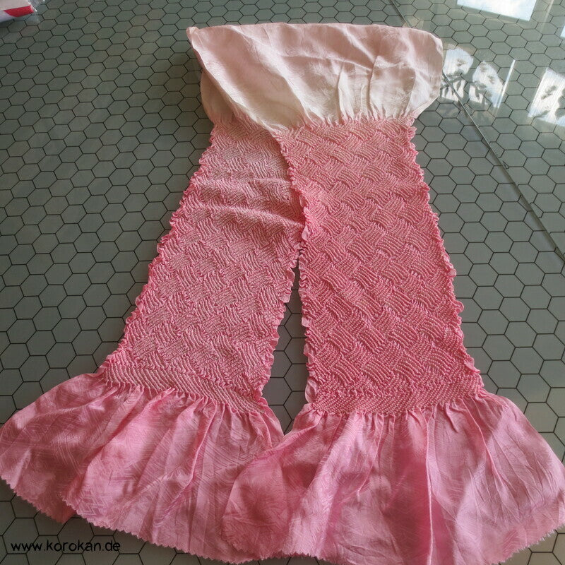 Obiage Seide Karo Shibori, rosa weiß Farbverlauf