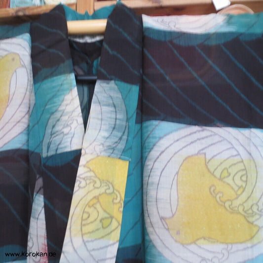 Chidori Ichimatsu Kasuri Hitoe Kimono