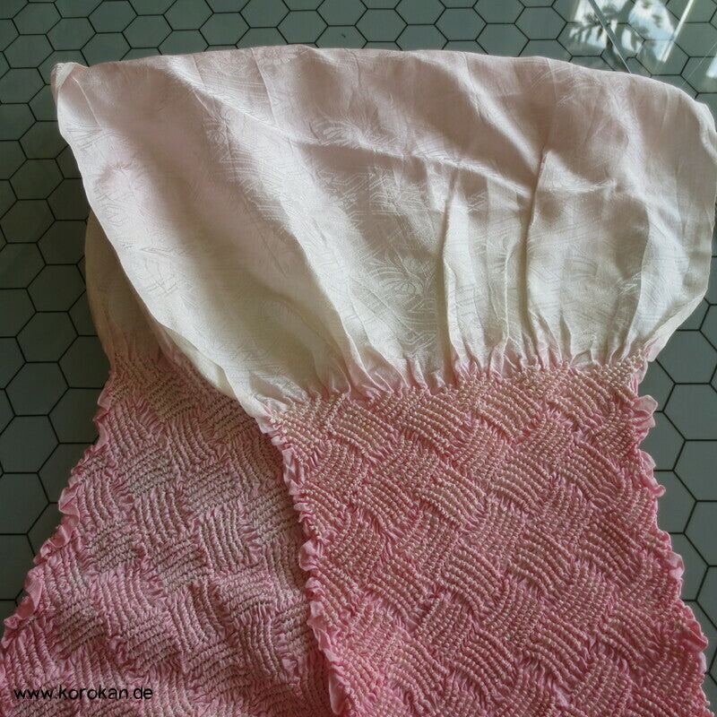 Obiage Seide Karo Shibori, rosa weiß Farbverlauf