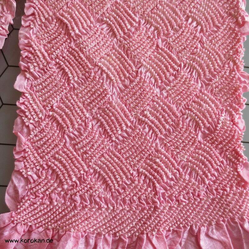 Obiage Seide Karo Shibori, rosa weiß Farbverlauf