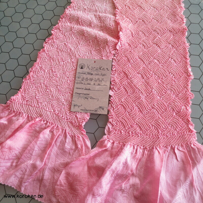 Obiage Seide Karo Shibori, rosa weiß Farbverlauf