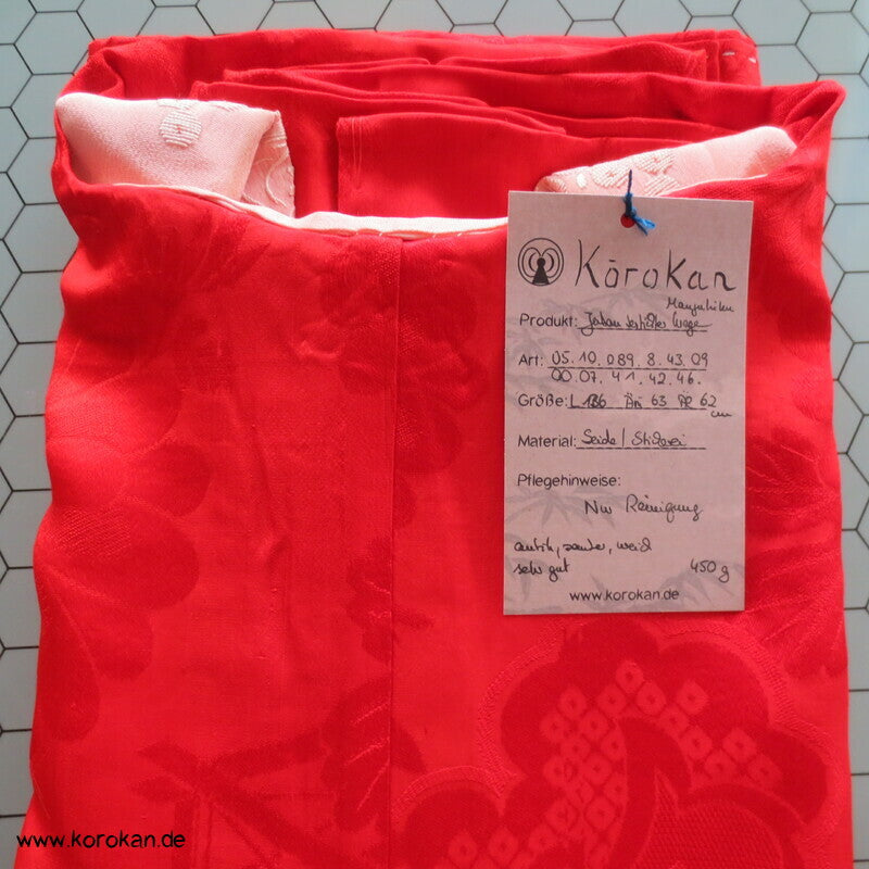 rote Rinzu Damast Seide Juban Unterkimono, bestickter Kragen