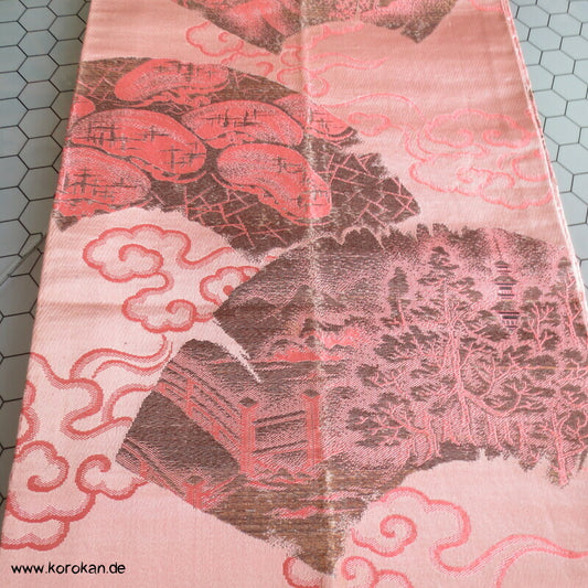 Araihari antiker Seidenbrokat Fächer in rosa