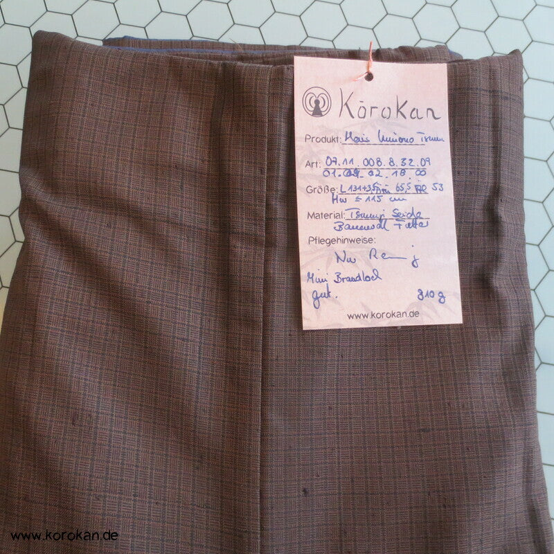 Men's Tsumugi Kimono, braun schwarz kariert