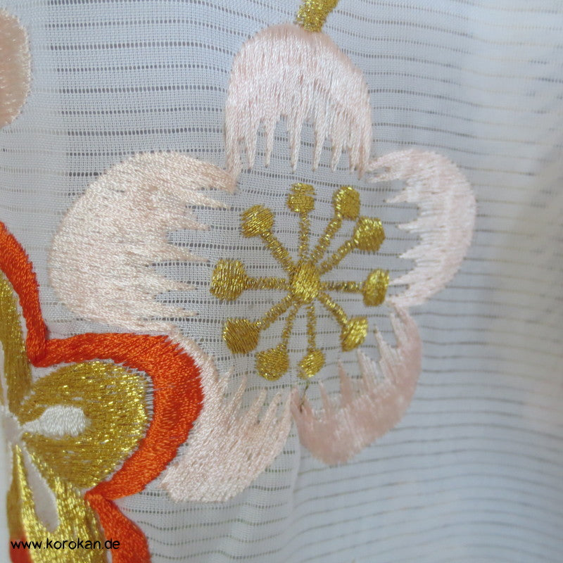 Stickereien mit Kranichen Sha Seiden - Furisode, prächtig