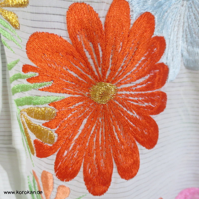 Stickereien mit Kranichen Sha Seiden - Furisode, prächtig